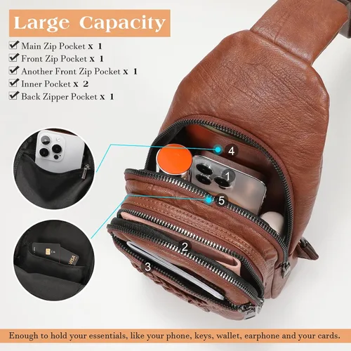 Vista 2 de SUOSDEY 2024 Sling Bag for Women Leather Crossbody Bags for Women Trendy Chest Bag Traveling Walking
