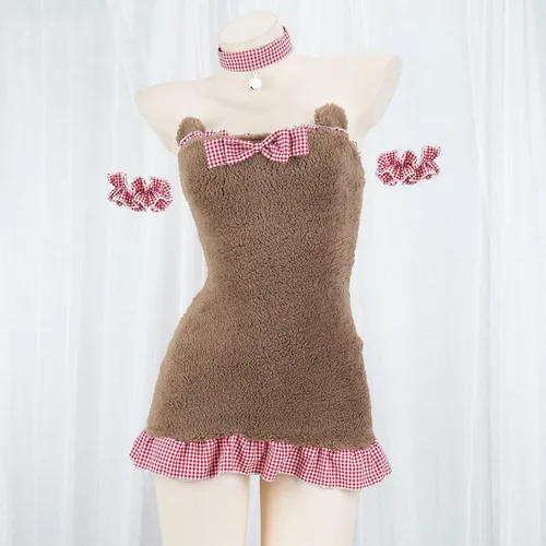 Vista 2 de JasmyGirls Lencería de anime, disfraz de oso sexy, disfraz de sirvienta kawaii, vestido de lolita peluda, ropa interior japonesa, pijama de conej