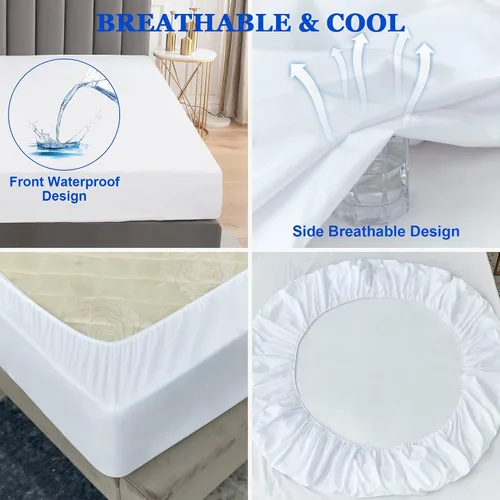 Vista 12 de Protector de colchón impermeable, suave y transpirable, lavable a máquina, sin ruido, con bolsillo profundo de 10 pulgadas, tamaño individual Borgoña