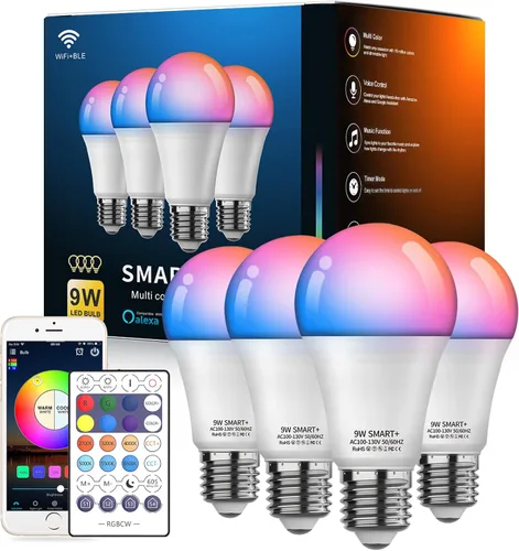 Vista 11 de Bombilla inteligente, WiFi y Bluetooth 5.0, A19 E26 800LM bombilla que cambia de color, blanco cálido a frío, luces LED regulables, control