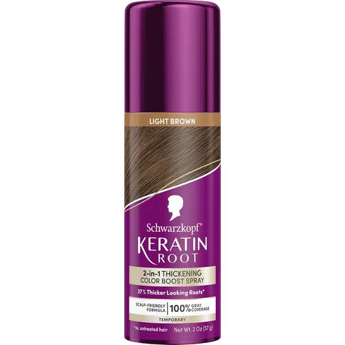Vista 14 de Schwarzkopf Keratin Root Spray de color temporal para el cabello, marrón oscuro, cobertura instantánea de canas, raíces más gruesas y de aspecto más