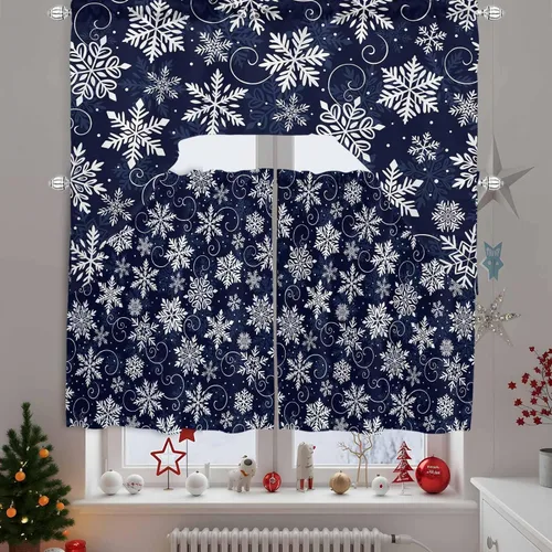Vista 23 de Cenefa de árbol de copo de nieve, cenefa con dobladillo para barra, paneles de cortina para dormitorio, sala de estar, baño, cafetería, ventanas