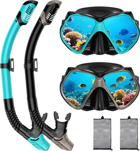 Vista 8 de Equipo de esnórquel para adultos, esnórquel seco, juego de máscara para adultos, máscara de buceo, equipo de buceo, gafas de natación con cubierta