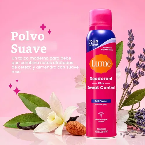 Vista 2 de Lume Sweat Control - Desodorante en aerosol, paquete de 2 (polvo suave)