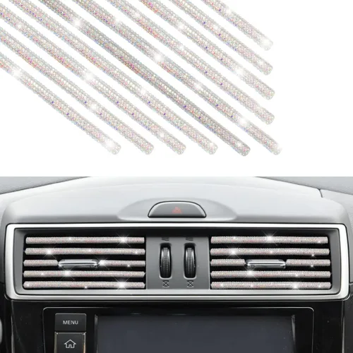 Vista 8 de Adorno de Rejilla de Ventilación Bling para Coche, 10 PCS Tiras Decorativas de Diamantes de Imitación Hechas a Mano para Todas las Salidas de Aire