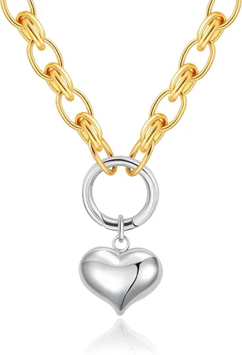 Vista 25 de Aobei Pearl Collar chapado en oro de 18 quilates con dije de cruz de corazón, corazón, estrella, león, mal de ojo, amor, medallón, clip de papel