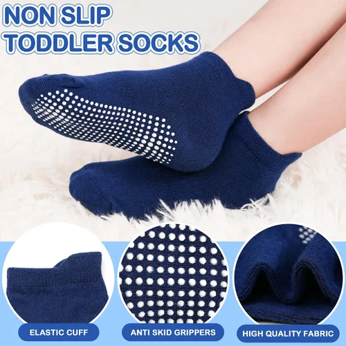 Vista 3 de SkiBeaut 12 pares de calcetines antideslizantes para niños y niñas con agarres, calcetines antideslizantes para niños pequeños de 1 a 7 años