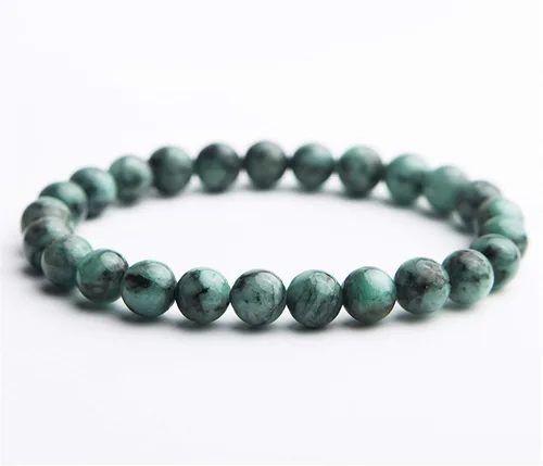 Vista 2 de Pulsera de perlas redondas de piedras preciosas verdes naturales de 0.276 in para mujeres y hombres AAAAA, Cristal, Piedra preciosa esmeralda natural