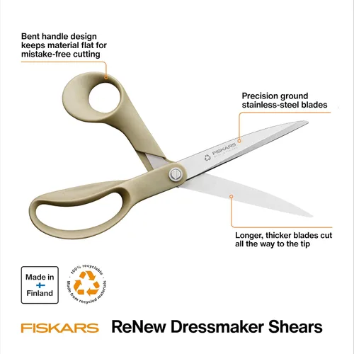 Vista 2 de Fiskars Tijeras de tela reciclada de 9 pulgadas - Tijeras de artesanía sostenibles y afiladas para costura - Corte de tela - Beige
