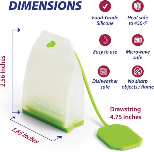 Vista 18 de HIC Kitchen Infusor de té Leaf con bandeja de goteo, té de hierbas de hojas sueltas, acero inoxidable 18/8 y silicona, juego de 2