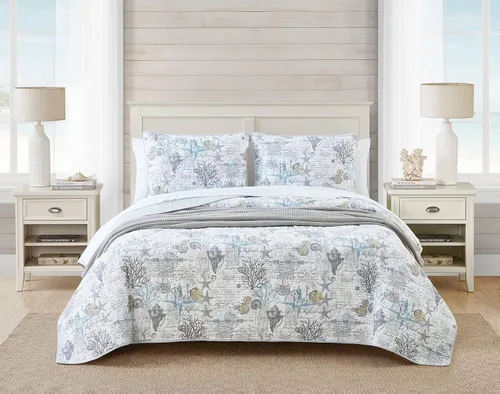 Vista 9 de Tommy Bahama - Juego de edredón individual, ropa de cama reversible de algodón con funda a juego, decoración ligera del hogar para todas