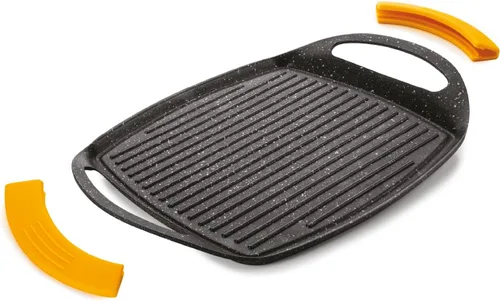Vista 4 de IBILI Placa de parrilla ondulada, aluminio fundido, negro/amarillo, 14.2 x 8.9 x 1.3 in