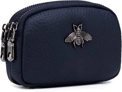 Vista 11 de Monedero de cuero para mujer, billetera pequeña para mujer, bolsa de cambio A-Negro