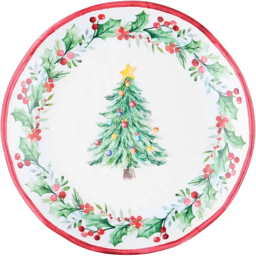 Vista 3 de UP UPware Platos Redondos de Melamina con Árbol de Navidad para Postres, Platos Pequeños de Servicio, Decoraciones de Navidad, para Aperitivos