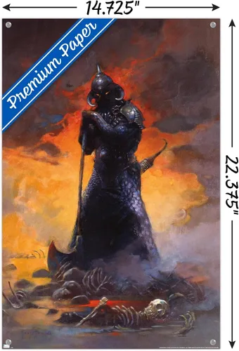 Vista 3 de Trends International Frank Frazetta - Póster de pared de Death Dealer 3, 14.72 x 22.37 pulgadas, paquete de póster premium y alfiler