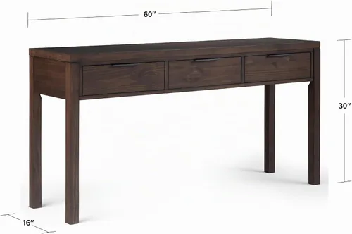 Vista 3 de SIMPLIHOME Hollander - Mesa consola de madera maciza con 3 cajones de 60