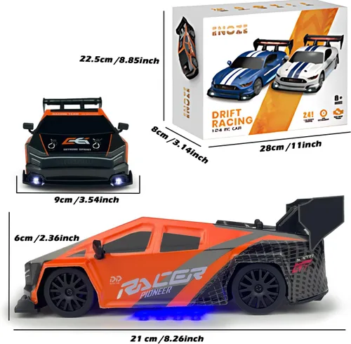 Vista 5 de HTURCCOP 1:24 RC Cybercar, 2.4GHz RC Drift Cars con luz LED, juguetes de carreras para niños y niñas de 8 a 12 años, velocidad ajustable 15.5 mi/H