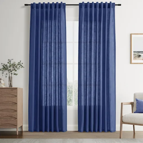 Vista 16 de Joywell - Cortinas de lino de 96 pulgadas de largo para sala de estar Natural