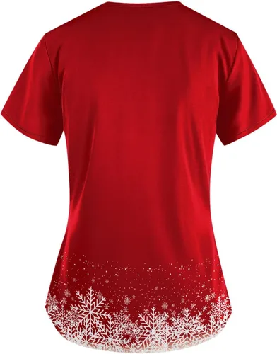 Vista 2 de Christmas Scrubs for Women Plus Size V-Ncek Short Sleeve Hoilday Workwear Nursing Uniform with Pocket S-5XL