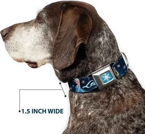Vista 7 de Hebilla de cinturón de seguridad con hebilla para perro – Elsa la Reina de la Nieve poses/copos de nieve Let IT GO Blues/White – 1 pulgada de ancho