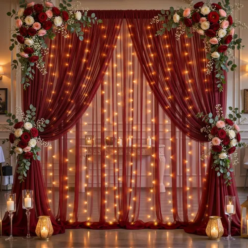Vista 38 de Cortina de telón de fondo de tul azul bebé de 10 x 8 pies con cadena de luces para fiestas, cortinas de fondo transparentes para bodas, baby shower