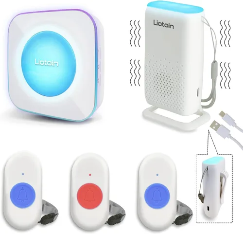 Vista 8 de Buscapersonas inalámbricas para cuidadores Botón de llamada Botón de alerta Campana de llamada para pacientes ancianos en casa Sistema de alerta
