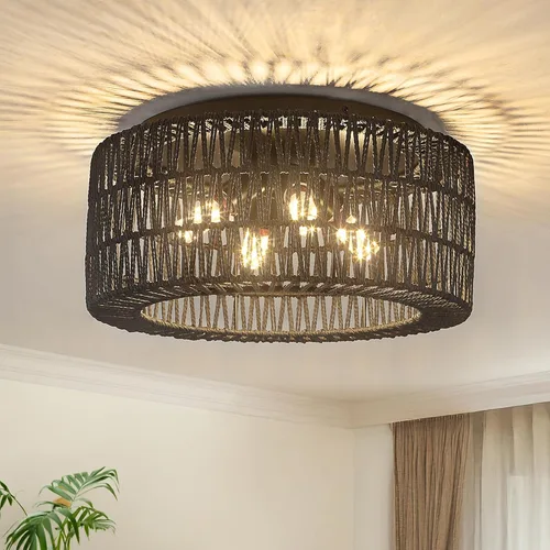 Vista 12 de Lámparas de Techo de Ratán para Montaje, Lámpara de Techo Empotrada Boho de 3 Luces, Iluminación de Lámpara con Pantalla de Jaula Tejida a Mano