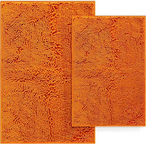 Vista 17 de Juego de 2 alfombras de baño antideslizantes para baños, juego de alfombras de felpilla gruesa y suave, alfombras de baño ultra absorbentes