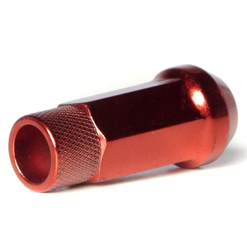 Vista 3 de Circuit Performance Tuerca hexagonal de extremo abierto extendido de acero forjado para ruedas de posventa: 12 x 1.5 rojo, juego de 20 piezas +