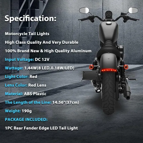 Vista 6 de 1 luz trasera de motocicleta con borde de guardabarros trasero cortado, luz de freno LED, luz de freno para placa de matrícula XL 883N 1200N XL1200V