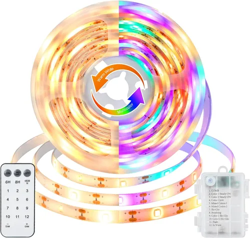 Vista 15 de echosari Tira de luces operadas por batería, 16.5 pies, 150 LED 2835 SMD, tiras de luces para armario con control remoto para dormitorio, cocina