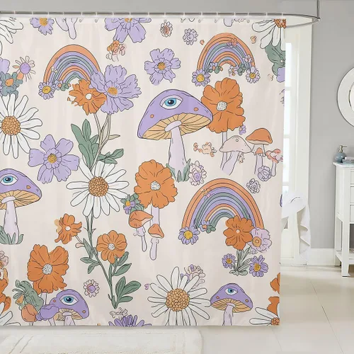 Vista 19 de Erosebridal Cortina de baño psicodélica, verde azulado, azul, morado, juego de cortina de ducha para niños y niñas, cortina de ducha exótica