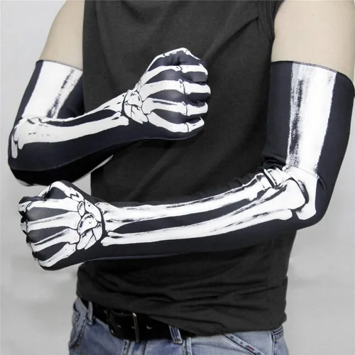 Vista 7 de AXBXCX Guantes de esqueleto de dedo completo para muñeca, guantes de baile largos de Halloween