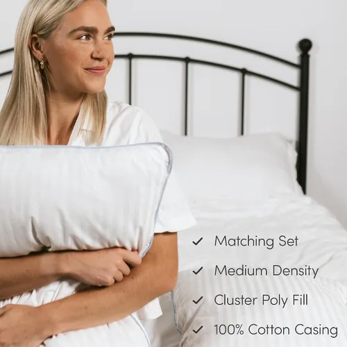 Vista 2 de eLuxurySupply Almohadas de cama de alta calidad, paquete de 2, almohadas de cama para dormir, densidad media y loft, funda 100% algodón y relleno