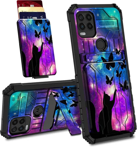 Vista 31 de Funda para Motorola Moto G Stylus 5G con ranura desmontable para tarjetero, soporte de doble capa, resistente a prueba de golpes, funda oculta
