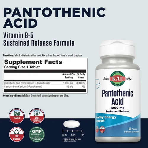 Vista 2 de KAL 1000 mg de ácido pantoténico, 50 tabletas