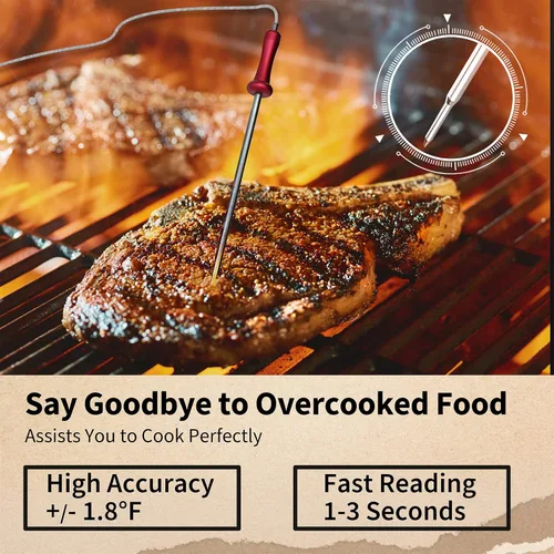 Vista 3 de Termómetro inalámbrico de carne para cocinar, termómetro digital de carne con 2 sondas, termómetro ultra preciso y de comida rápida de 500 pies
