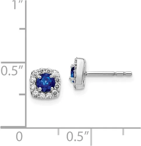 Vista 2 de Aretes de oro blanco macizo de 14 k con diamantes y piedras preciosas de septiembre azul zafiro, 0.236 in (.216 cttw.), Gema, Zafiro Diamante