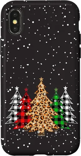 Vista 5 de Funda con diseño de árboles de Navidad con estampado de leopardo y cuadros para iPhone 16