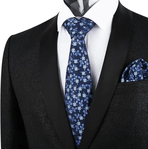 Vista 5 de Alizeal Mens 3.15inches Leaf Flower Pattern Tie with Floral Pocket Square Set