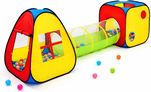 Vista 9 de Tienda de campaña desplegable 3 en 1 para niños con túnel y piscina de pelotas para niños, niñas, bebés y niños pequeños, casa