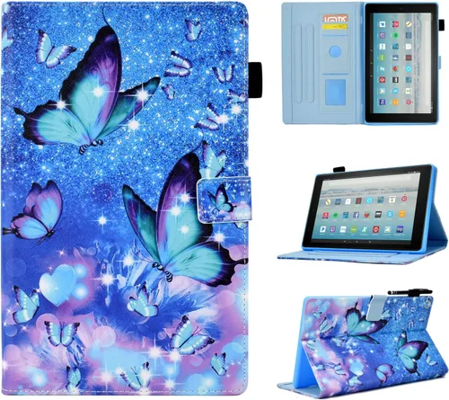 Vista 11 de Funda para tablet Fire HD 8 (8ª/7ª/6ª generación, versión 2018/2017/2016), funda protectora de piel sintética con función atril y encendido Flores