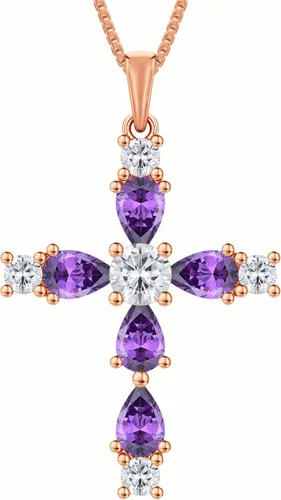 Vista 86 de YL Collar de cruz de plata de ley 925 con colgante de piedra natal religiosa para mujer