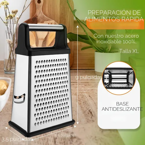 Vista 4 de Spring Chef Rallador Profesional de Queso - Acero Inoxidable, Tamaño XL, 4 Lados - Rallador de Caja Perfecto para Queso Parmesano, Verduras, Negro
