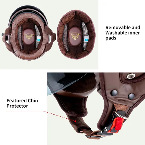 Vista 9 de VCOROS - Medio casco para motocicleta F07 de cara abierta, aprobado por DOT VCOROS Medio casco de motocicleta F07 de cara abierta aprobado por DOT