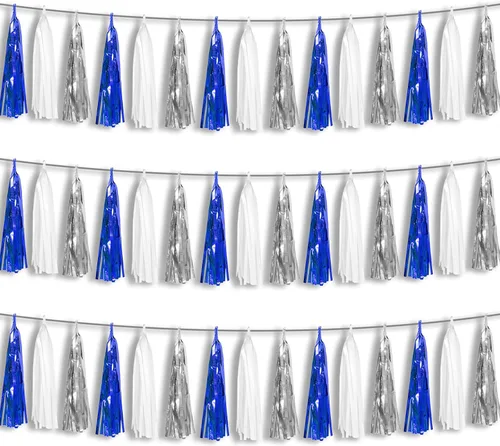 Vista 25 de Banderines de Flecos de Papel Aluminio Negro 3P con Borlas Metálicas Guirnalda de Borlas para Carrozas de Desfile, Despedida de Soltera, Boda
