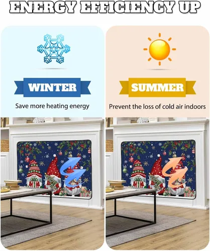 Vista 41 de Cubierta magnética azul para chimenea, detiene la pérdida de calor, pantalla de chimenea para interiores, bolas de gnomos de Navidad, árbol de copo