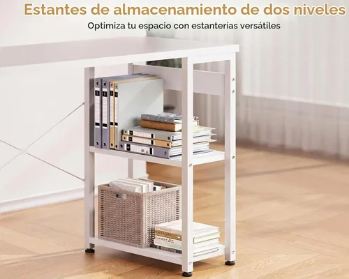 Vista 5 de ODK - Escritorio pequeño de 40 pulgadas, color blanco, con 4 cajones de tela, escritorio moderno para oficina en casa, para juegos y estudio