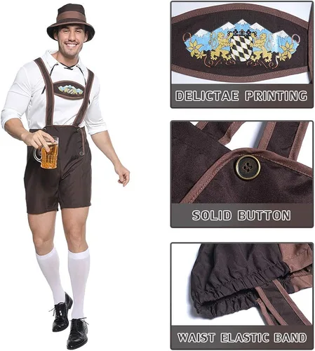 Vista 4 de EraSpooky Disfraz de Oktoberfest para hombre, Lederhosen, conjunto de hombre bávaro alemán