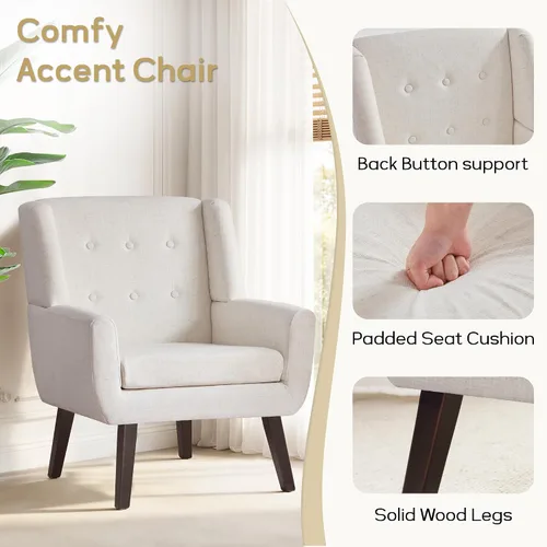 Vista 5 de HUIMO Silla de Acento para Sala de Estar, Sillón Tapizado con Botones Capitoné, Sillas de Sofá de Tela de Lino para Dormitorio, Sala de Estar, Silla